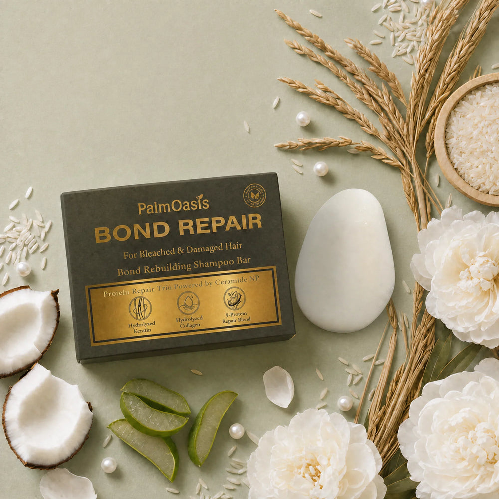 PalmOasis bond repair shampoo bar with ceramide and triple proteins for damaged hair